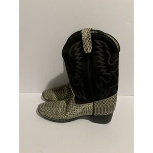 Laredo Mens Snakeskin Print Western Cowboy Boots Black  Pointed Toe 7.5D